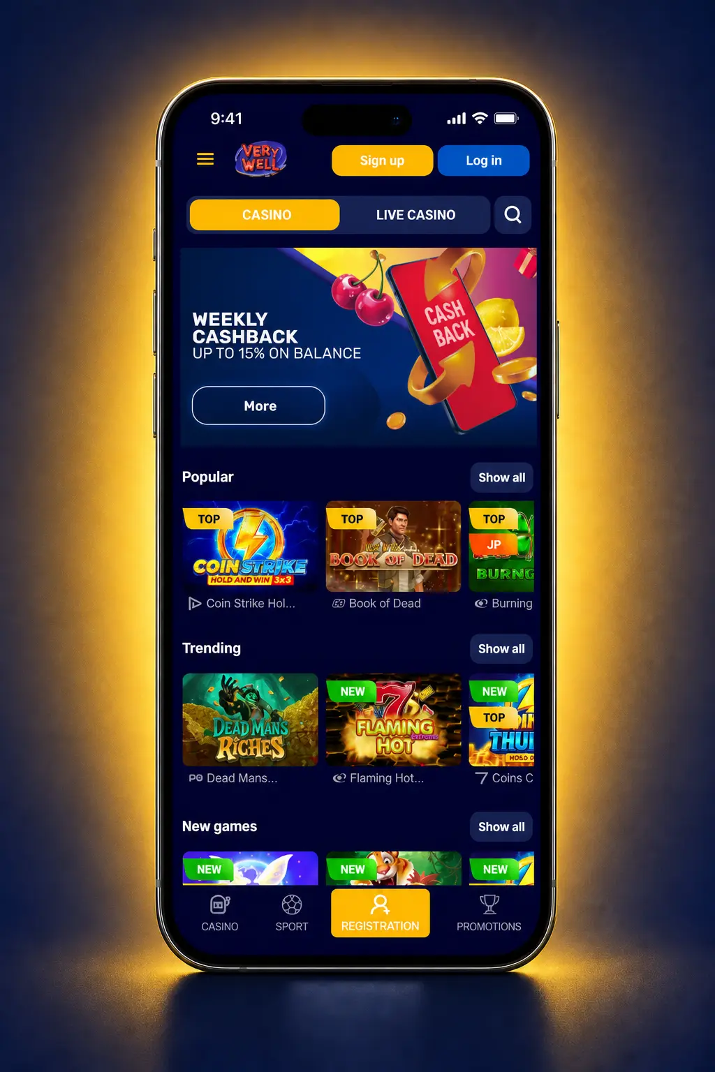 Very Well mobile app bonus code activation steps on iOS and Android for 400% match and 300 free spins