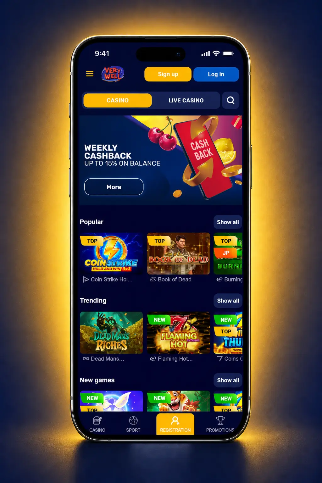 Very Well mobile app bonus code activation on iOS and Android deposit screen with promo code field