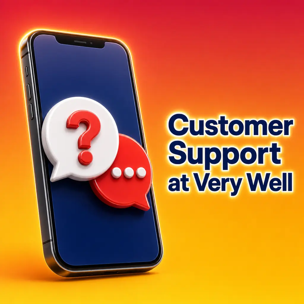 Very Well customer support options including live chat, email support, and help centre resources for quick assistance