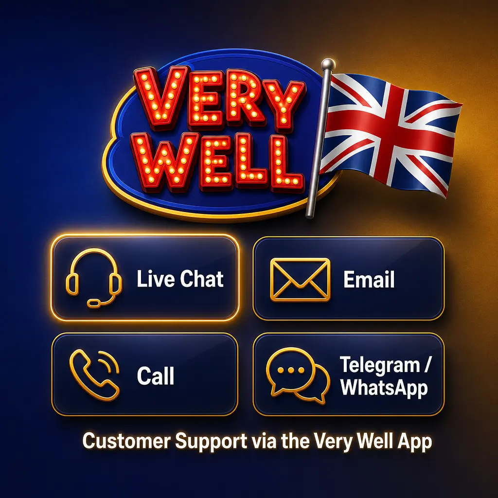Very Well App customer support interface showing live chat, email, and FAQ options available 24/7