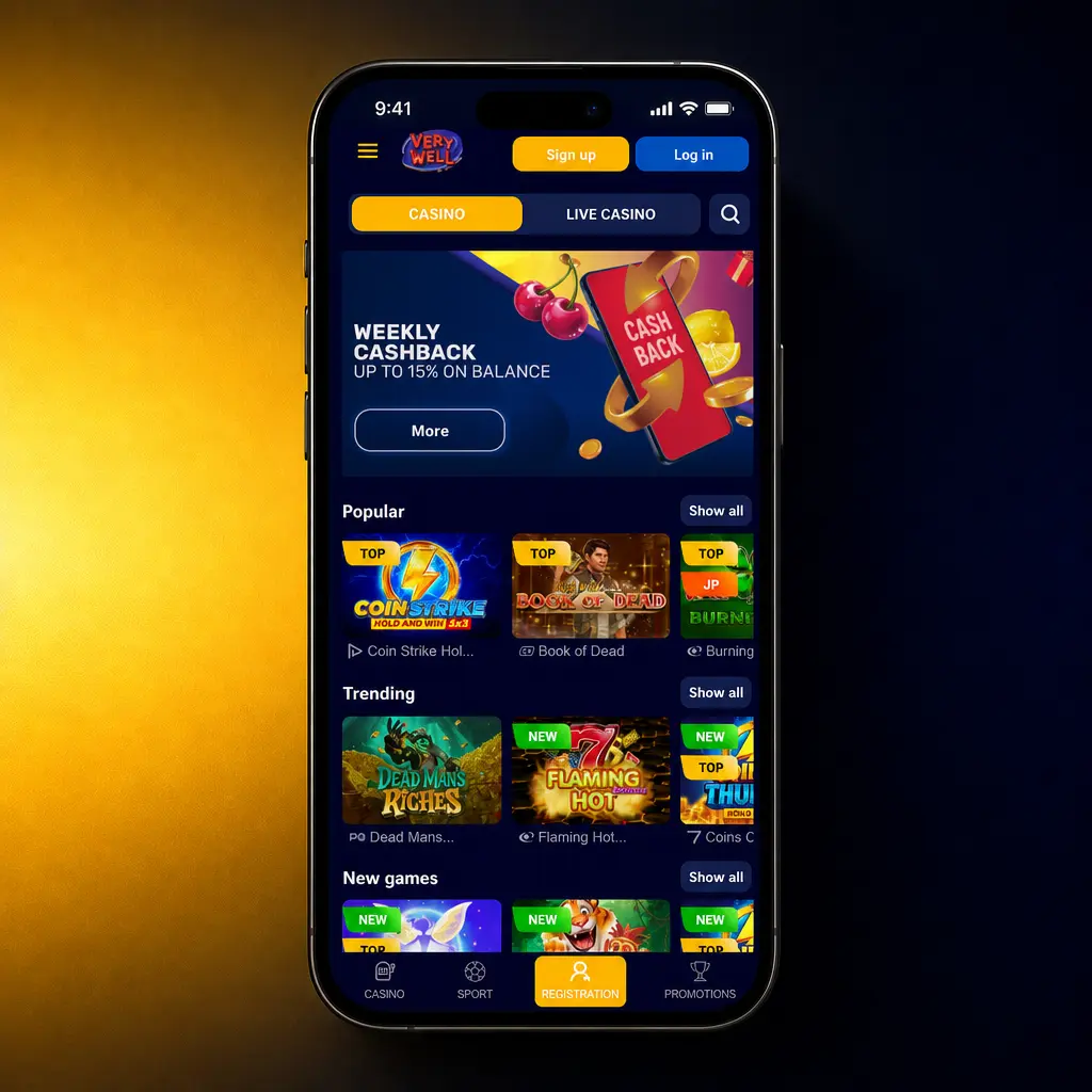 Step-by-step deposit guide for Very Well Casino showing UK players how to fund accounts with VISA, Mastercard or USDT ERC20