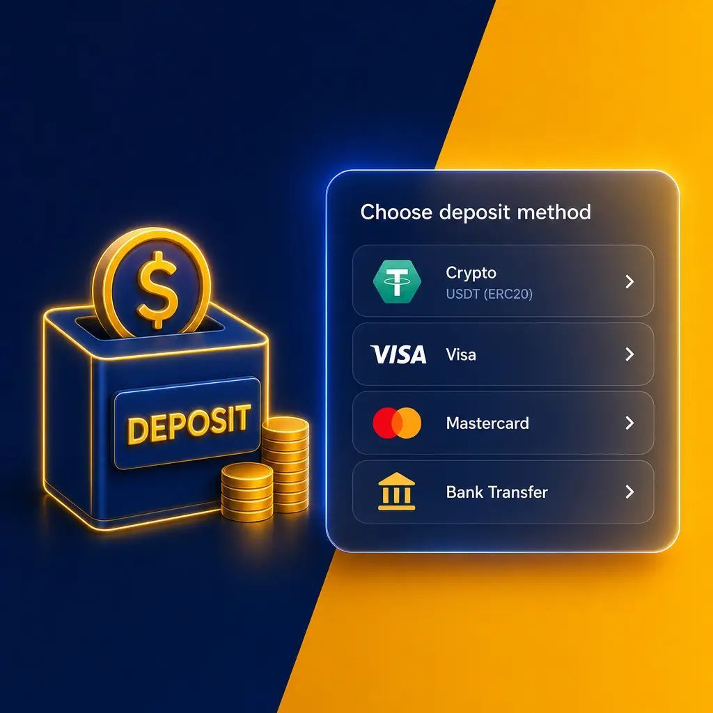 Very Well casino deposit guide showing mobile cashier steps with payment options including USDT, Visa, and Mastercard