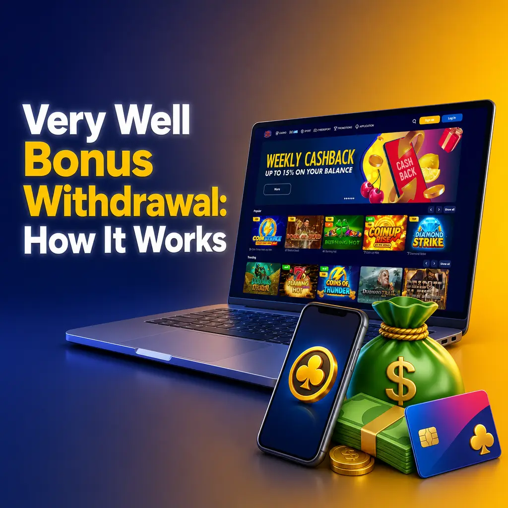Very Well Casino bonus withdrawal process showing wagering requirements and conversion of bonus funds to withdrawable cash