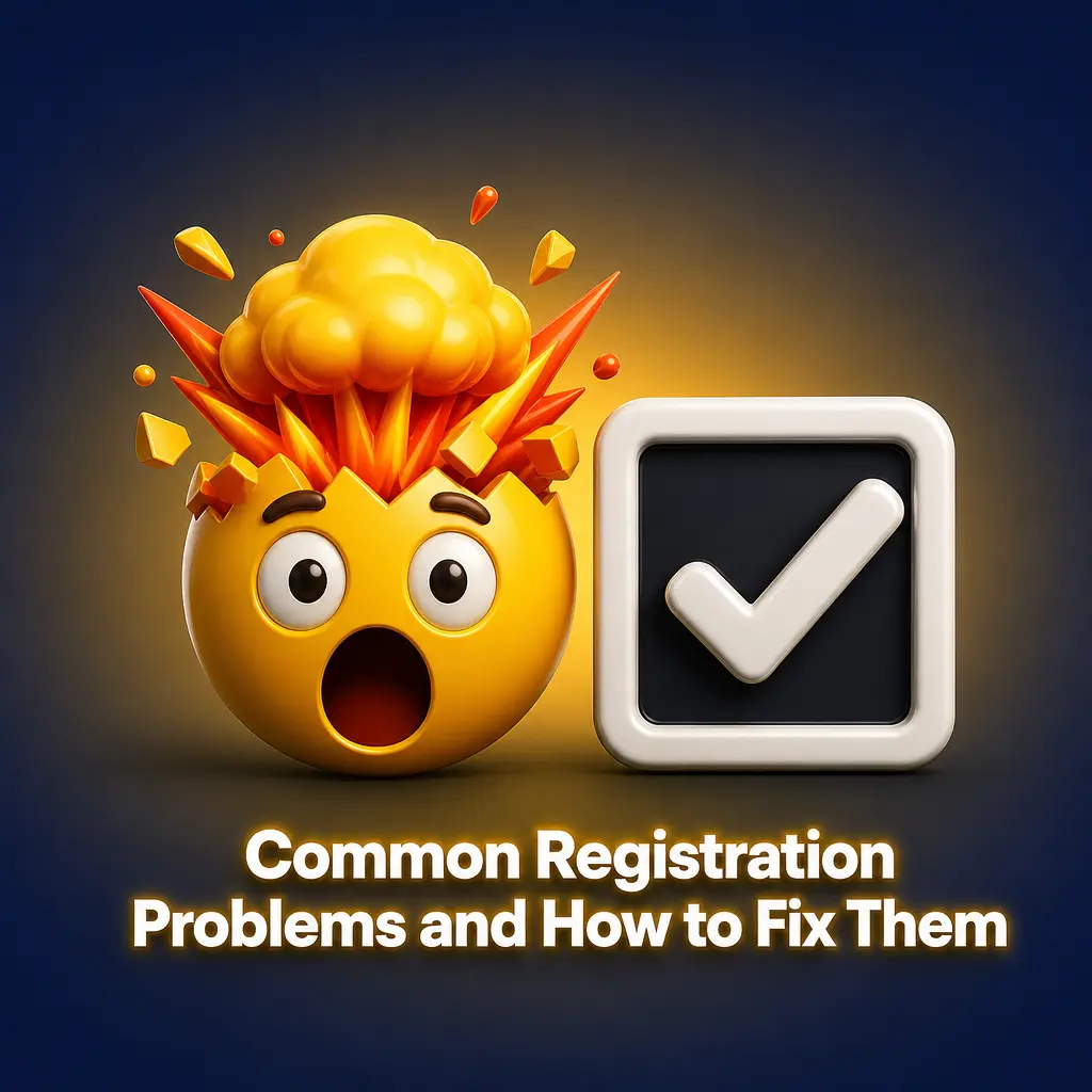 Common registration problems and solutions including SMS verification, email confirmation, duplicate accounts, payment issues, and age verification