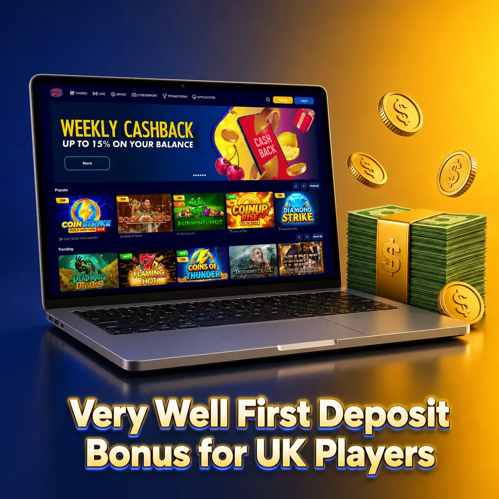 Very Well Casino 400% first deposit bonus plus 300 Free Spins for UK players, up to 1,000 EUR maximum value