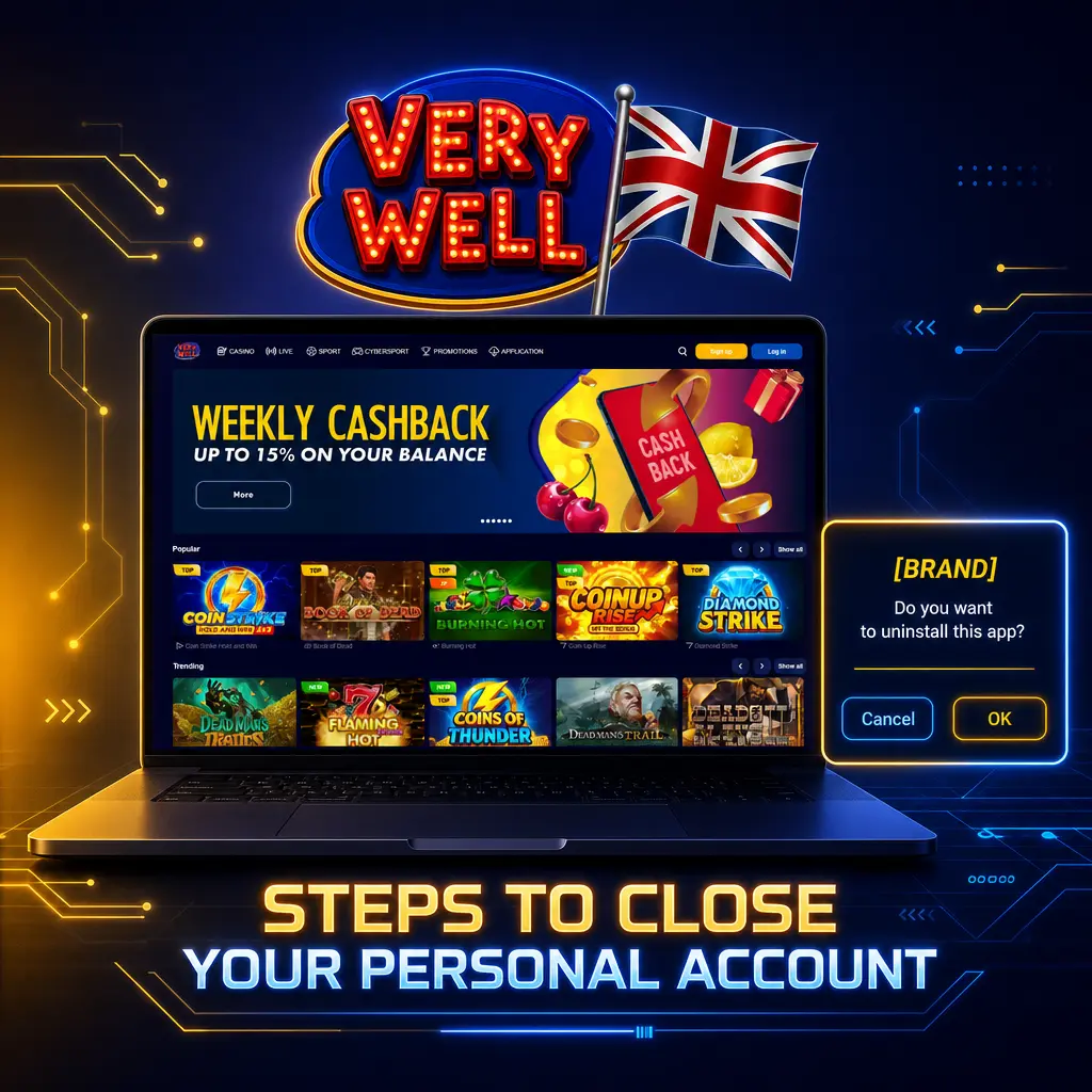 Steps to close a personal casino account via Account Settings, including withdrawal, closure request, and email confirmation