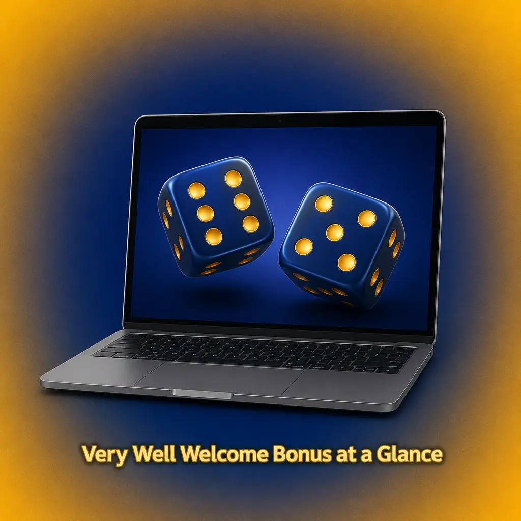 Very Well Casino welcome bonus table showing 400% match up to €1,000 plus 300 free spins for UK players 2026